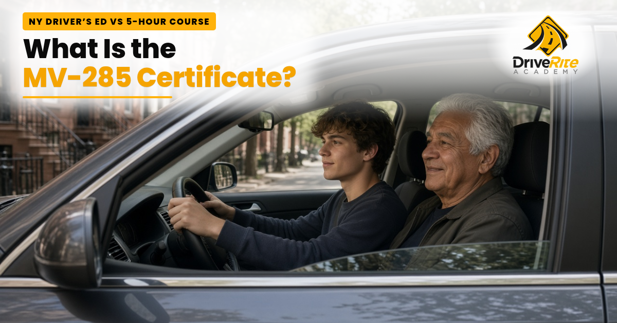 What is the MV-285 certificate? New York driver's ed vs the 5-hour course, from Drive Rite Academy